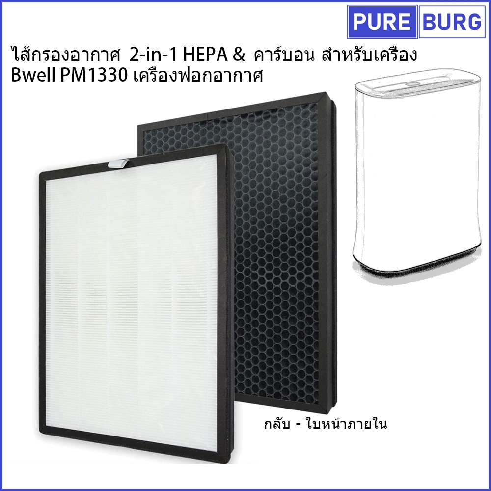 Bwell PM1330 PM-1330 เครื่องฟอกอากาศ ไส้กรองอากาศ  2-in-1 HEPA & คาร์บอน สำหรับเครื่อง