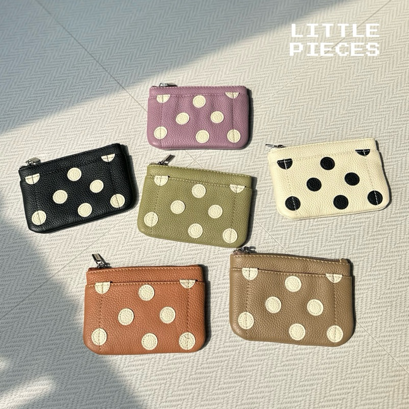Polka dot collection | กระเป๋าสตางค์ลายจุด ทำจากหนังวัว มีซิป กระเป๋าเงินผู้หญิงผู้ชาย ใช้ได้ทุกเพศ หนังแท้ short wallet