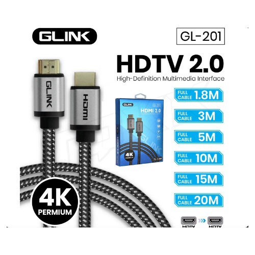 พร้อมส่ง 📌 GLINK GL-201 V2.0 สาย hdmi ยาว1.8 3 5 10M,15M,20M คุณภาพดี 4K Ultra HD Resolution GL201