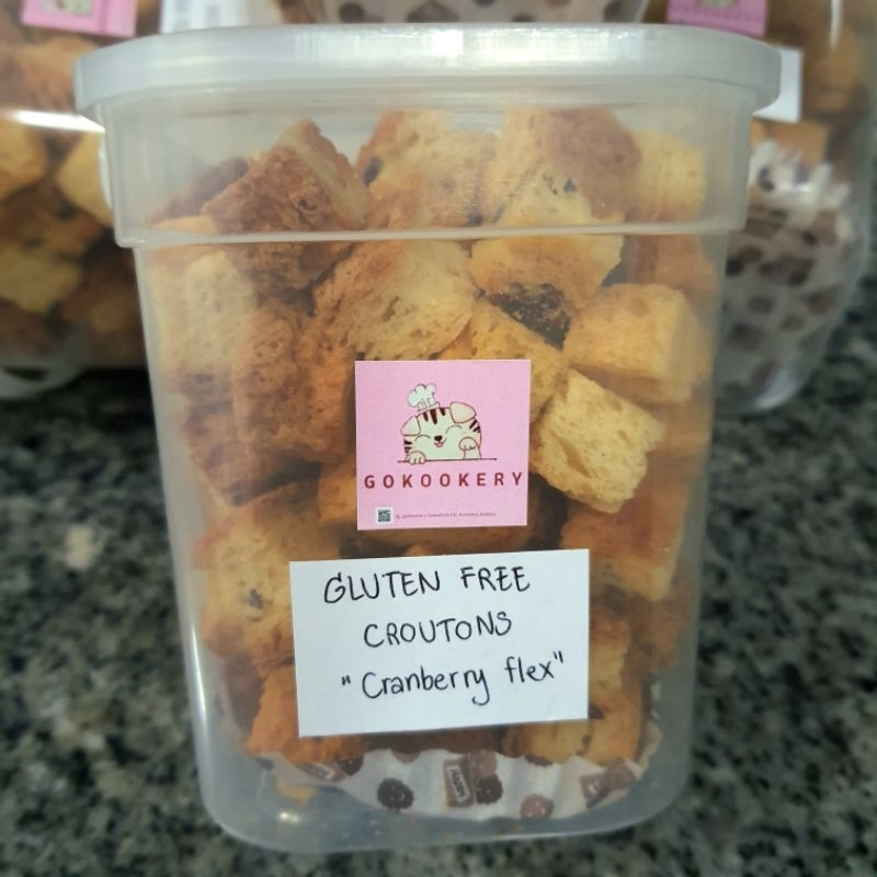 Gokookery Gluten free Croutons -Cranberry flex seed [Gokookery ขนมปังกรอบปลอดกลูก็ตนและแป้งสาลี -แคน