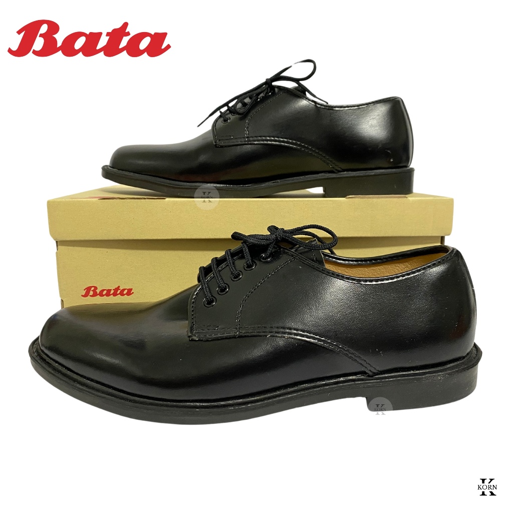 Bata รองเท้าคัทชูผู้ชาย รองเท้านักศึกษา แบบผูกเชือก หนังเทียม สีดำ (821-6780)