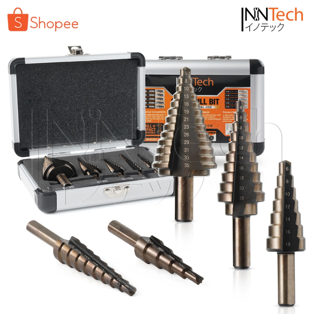 InnTech ดอกสว่านทรงเจดีย์ HSS ชุบไทเทเนียม เจาะ เหล็ก / ไม้ / พลาสติก / อลูมิเนียม ชุด 5 ชิ้น ขนาด 4-35 mm รุ่น SDB-05