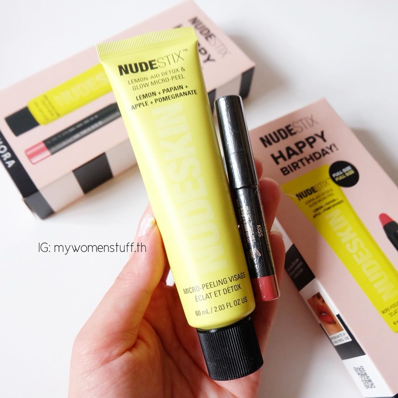NUDESTIX Glowing Kisses Set NUDESKIN Lemon Aid Detox & Glow Micro Peel 60mL แถมฟรี Lipstick + Cheek Pencil 2.5g