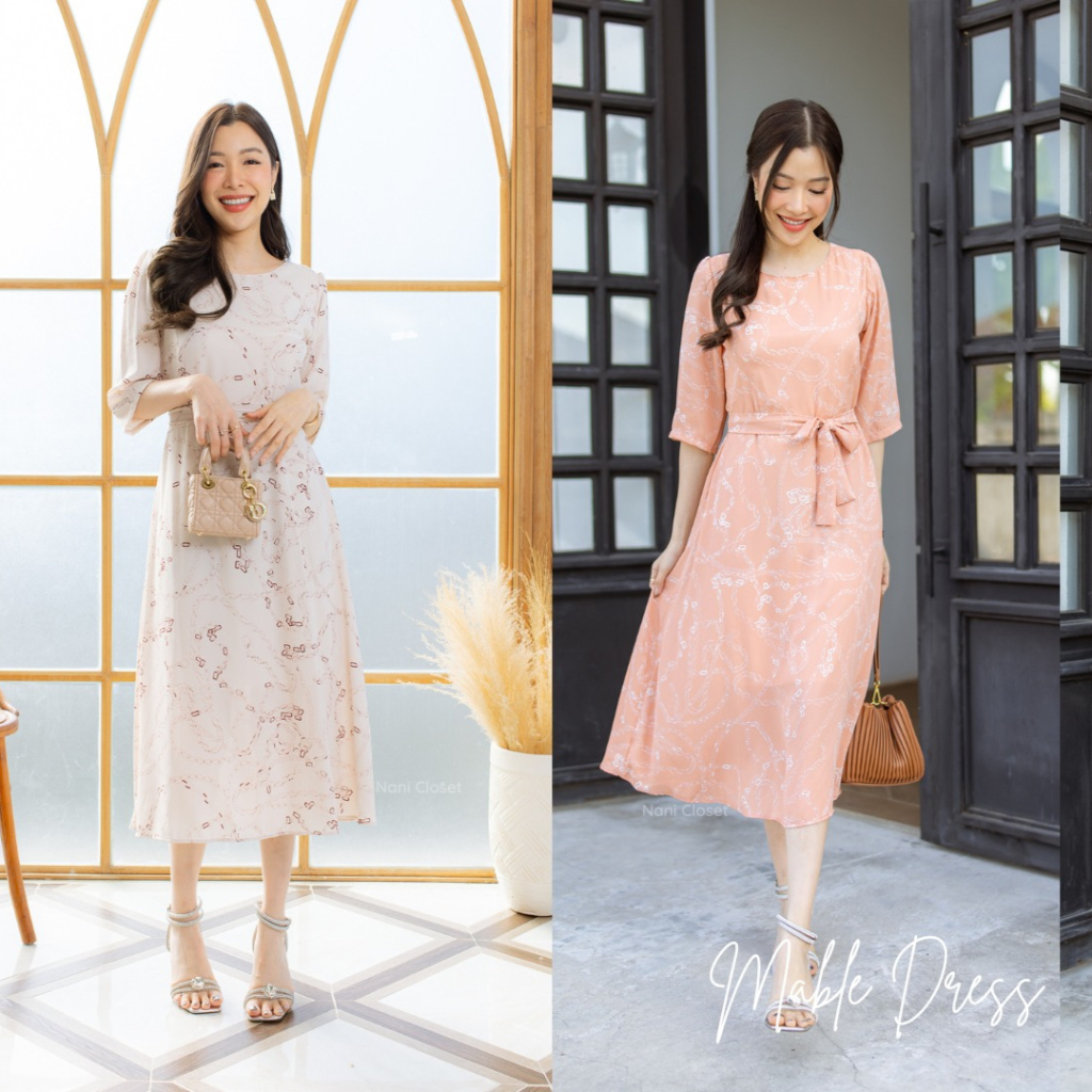 Mable Dress เดรสเดรสแขน3ส่วน ความยาวคลุมเข่า ซับในทั้งชุด