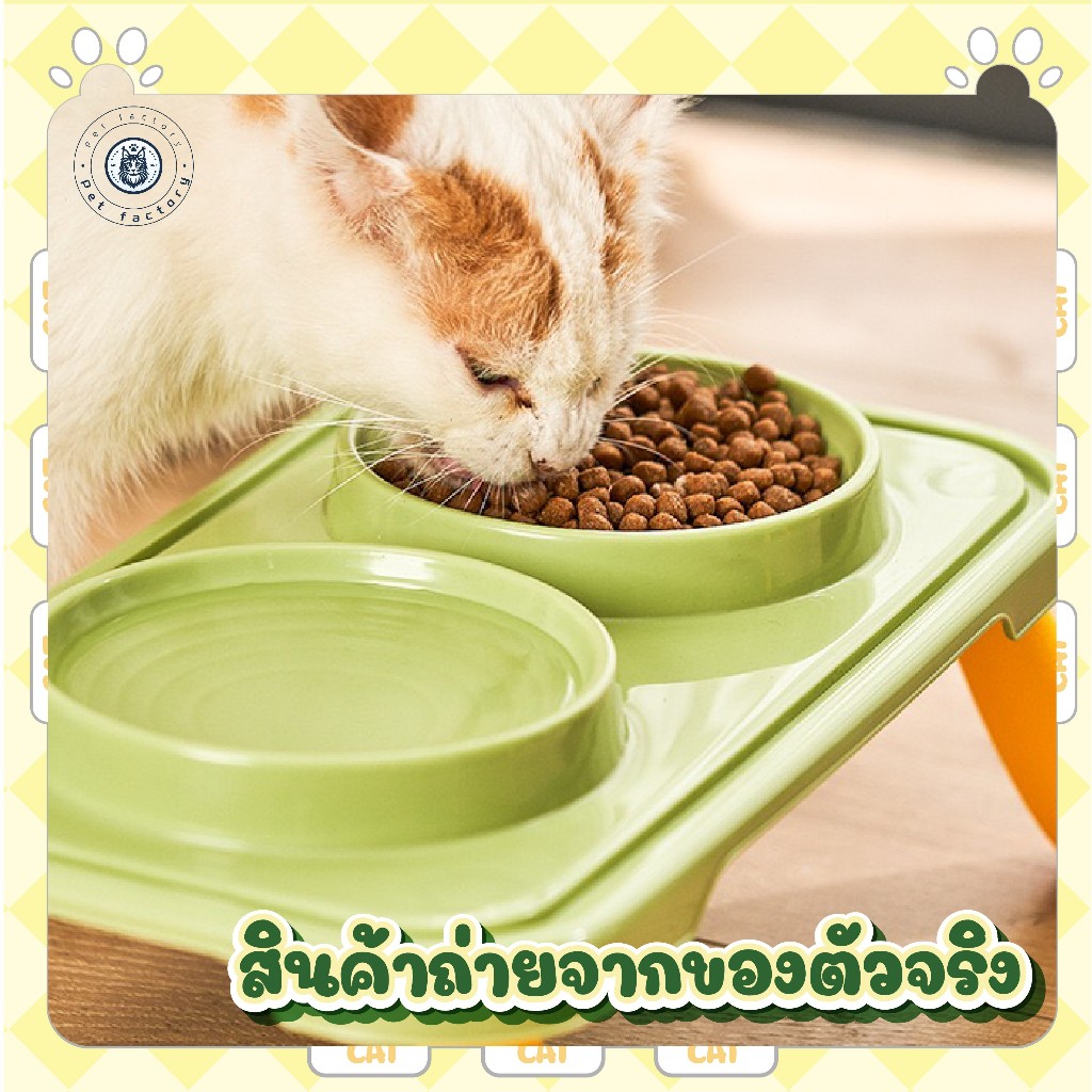 💎ชามสัตว์เลี้ยงน่ารัก การออกแบบชามคู่ ใช่ได้ตั้งกินและดื่ม การออกแบบร่องป้องกันมด สีสดใสน่ารัก💎