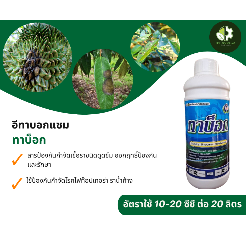 ทาบ็อก(อีทาบอกแซม) สารป้องกันกำจัดเชื้อราชนิดดูดซึม ใช้ป้องกันกำจัดโรคไฟท๊อปเทอร่า ราน้ำค้าง