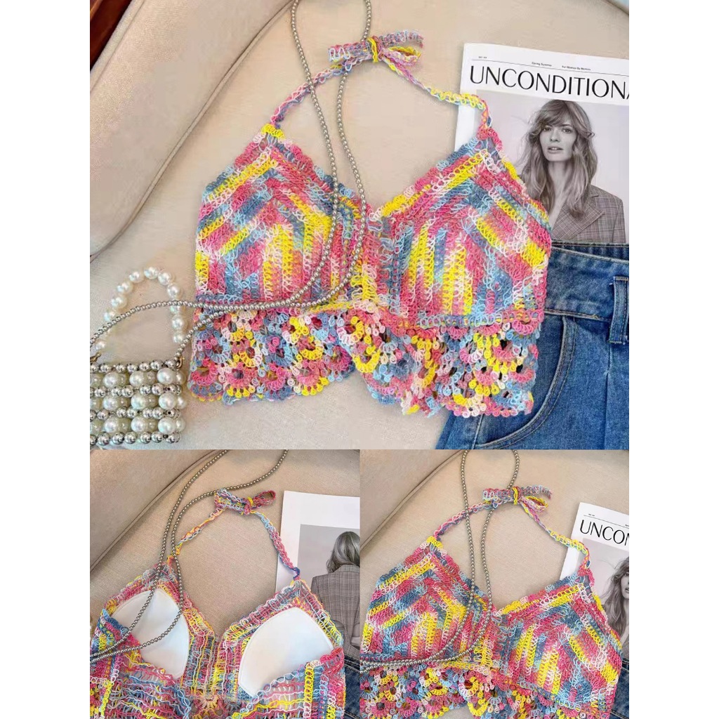 พร้อมส่งในไทย บิกินี่ ถัก บิกินี่ ท่อนบน ลาย หลายสี มีฟองน้ำ เสื้อโชว์หลัง ผูกคอ#0262 ราคา ถูกที่สุด ดีลบีเคเค แกลเลอรีภาพที่ 9