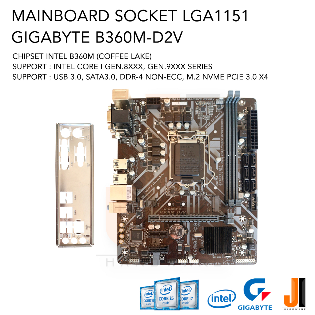 Mainboard Gigabyte B360M-D2V LGA1151 รองรับ Core i Gen.8XXX และ Gen.9XXX (มือสองสภาพดีมีการรับประกัน)