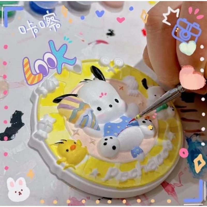 ตุ๊กตาปูนพลาสเตอร์ระบายสี จานปูนพลาสเตอร์ ลายนูน 10ชิ้นแถมชุดสี