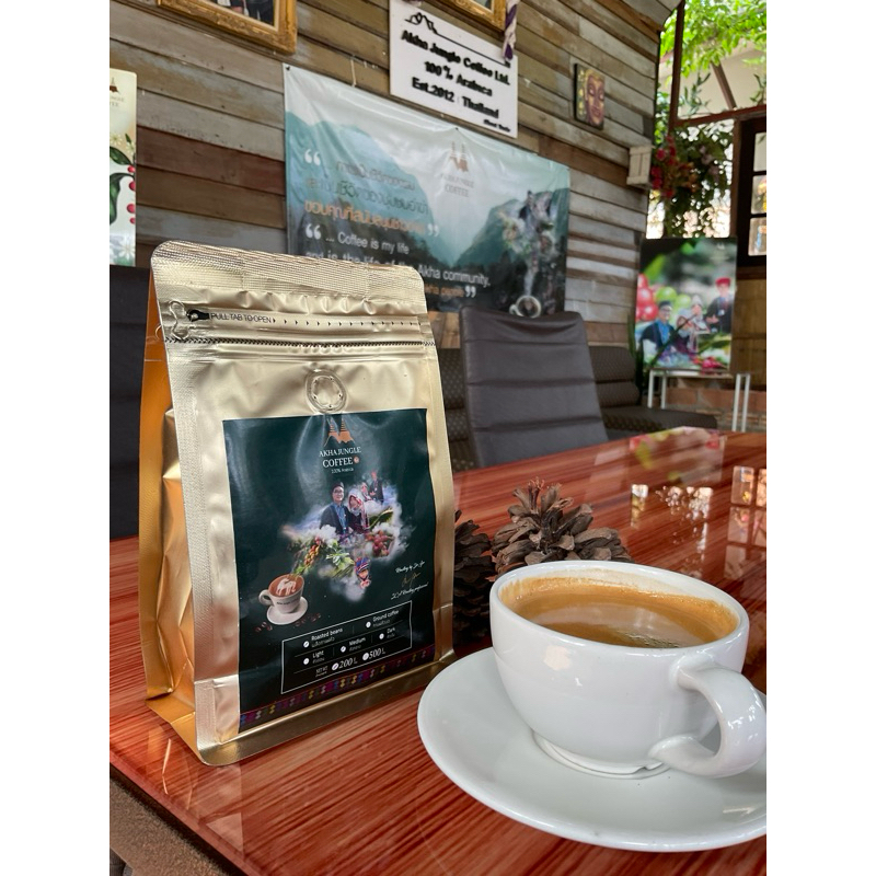 กาแฟอาราบิกา 200 กรัมเมล็ดกาแฟคั่วกลาง Akha Jungle Coffee