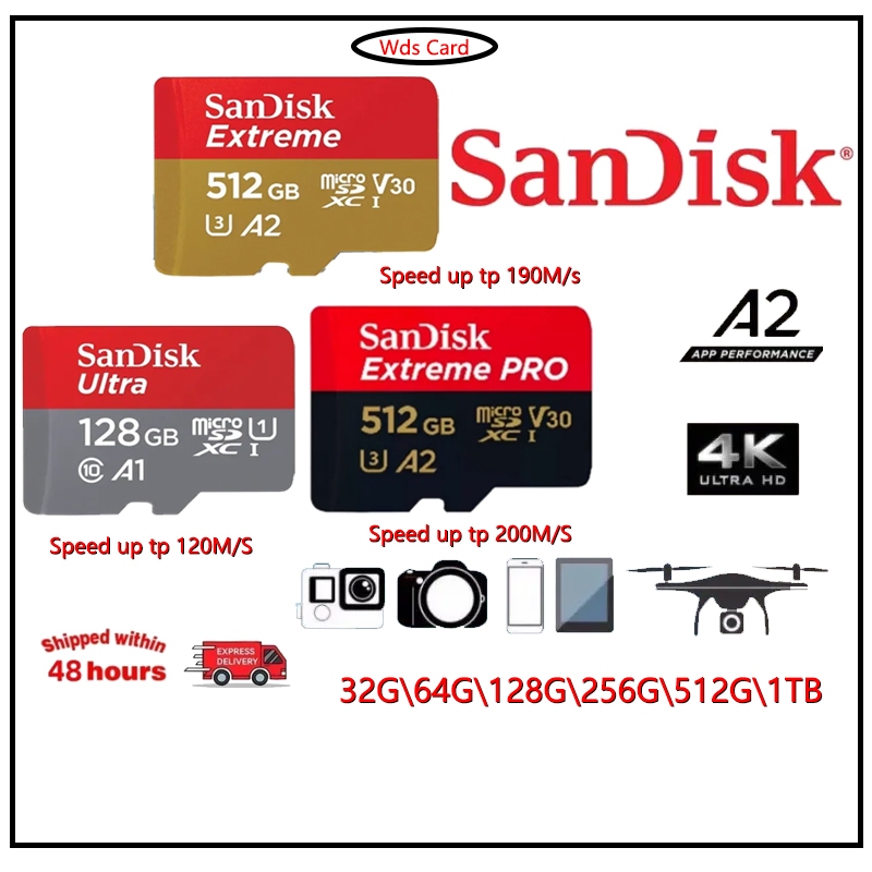 SanDisk Extreme pro Ultra microSDXC, SQUAC 32G 64G 128G 256GB 512G, A1 A2, ( เมมโมรี่การ์ด ไมโครเอสดี การ์ด )