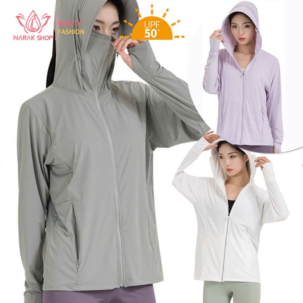 เสื้อผ้าป้องกันแสงแดดสำหรับผู้หญิง UPF50+ผลการป้องกันแสงแดด ช่วยคุณปิดกั้นรังสียูวีจากบนลงล่างรวมถึงใบหน้าของคุณด้วย