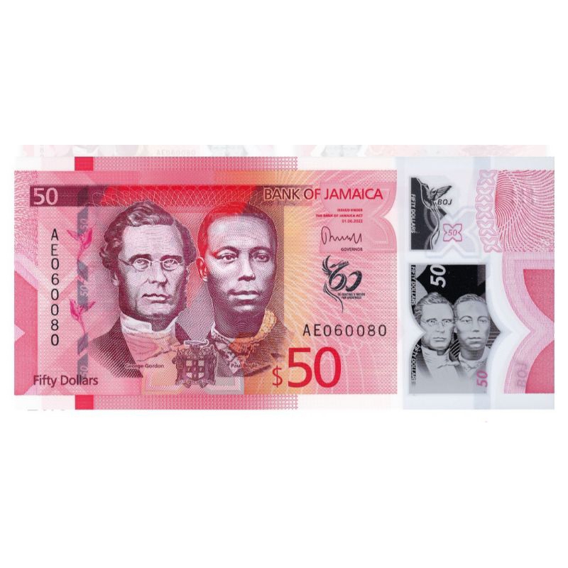 ธนบัตรจาเมกา 50 Dollars 2022/2023 UNC Polymer