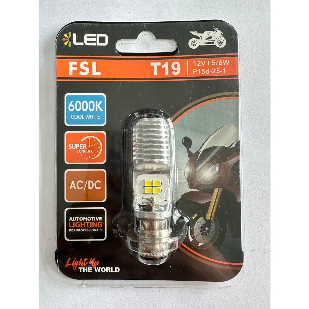 หลอดไฟหน้ารถมอเตอร์ไซค์LED T19 12V 5/6W 6000K แสงสีขาว ราคาต่อ 1 หลอด