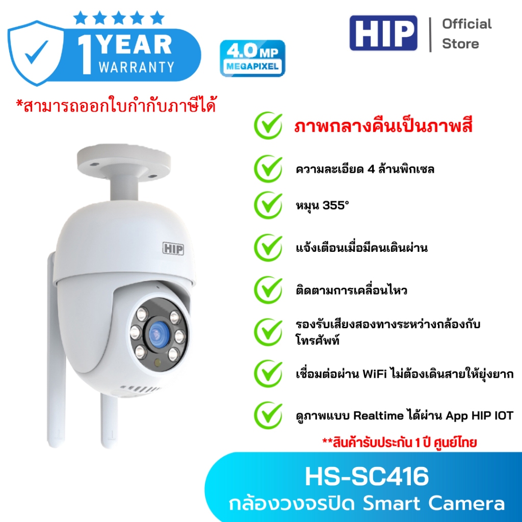 [ของแท้ประกัน 1 ปี] HIP กล้องวงจปิด รุ่น HS-SC416 Smart Camera รองรับ MicroSD และ Wi-Fi