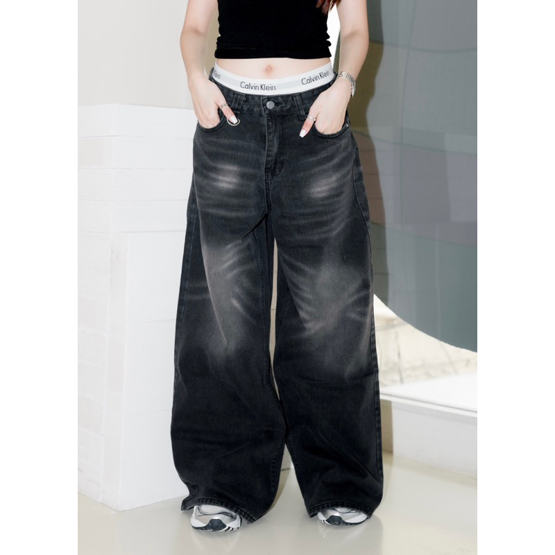 Black Flared Jeans กางเกงยีนส์ขากระบอกใหญ่ทรงแบ็กกี้