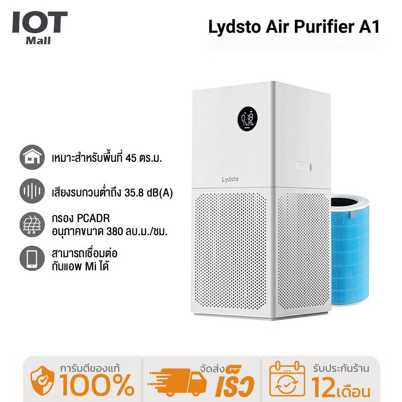 Lydsto Air Purifier A1 เครื่องฟอกอากาศ กรองฝุ่น PM 2.5 พร้อมใส้กรอง หน้าจอ LED เชื่อมต่อผ่านแอป Lydsto -3M