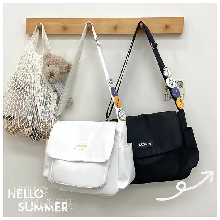 bag8086พร้อมส่งจากไทย กระเป๋าสะพายข้าง ผ้าแคนวาส กระเป๋าคาดอก มีซิป สไตล์เท่ๆแบบเกาหลี ไม่มีพวงกุญแจ bag8086