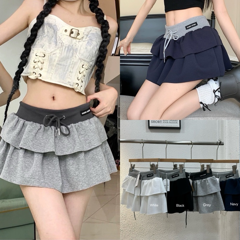 Gang_jeans#911(K)กระโปรงสั้นระบาย 2 ชั้น ผ้าวอร์ม