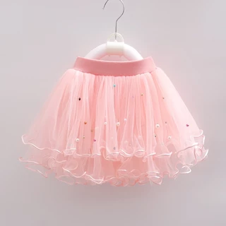 Babyonline(Y329)P2 (ส่งด่วน1วัน)กระโปรงฟรุ้งฟริ้งแฟชั่นสําหรับเด็กผู้หญิงตกแต่งไข่มุกสุดน่ารัก มีซับใน ไม่ระคายเคืองผิว