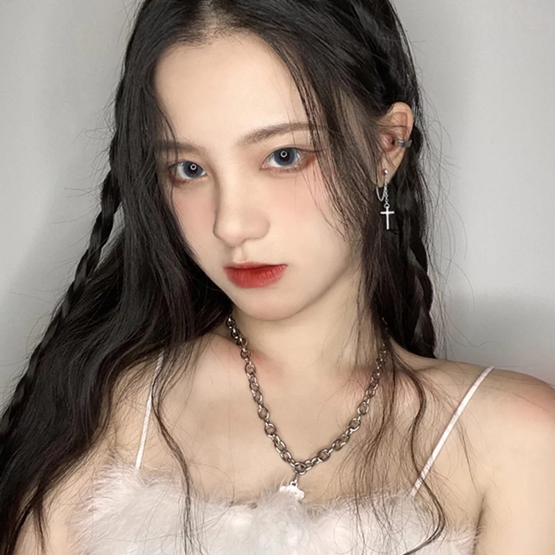 [จัดส่งในกทม] แฟชั่นเกาหลี ต่างหูโซ่ห้อยจี้ไม้กางเขนสีเงินสําหรับผู้หญิง 1 คู่ อุปกรณ์เสริมที่เรียบง่าย unisex - รูปที่ 7