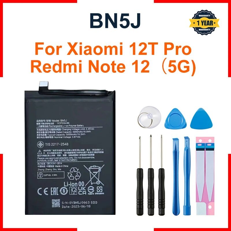 แบตเตอรี่ BN5J แท้ใหม่สำหรับ Xiaomi redmi Note 12 5G / 12T Pro / X5 poco 5G/ bn5j ความจุแบตเตอรี่ 5000mAh/4900mAh+ชุดไขค