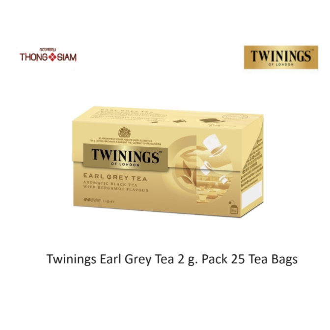 ทไวนิงส์ ชา สีทองอ่อน รสเอิร์ล เกรย์ ชนิดซอง 2 กรัม แพ็ค 25 ซอง Twinings Earl Grey Tea 2 g. Pack 25 Tea Bags ชา