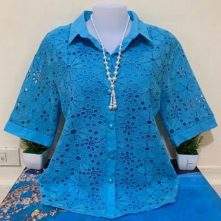 เสื้อลูกไม้กระดุมหน้า เสื้อลูกไม้ผ้าลินินคอปกรอบอก38-42/44/4…