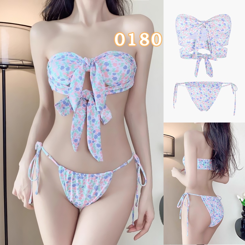 BikiniSexy 👙👙 บิกินี่ สไตล์เซ็กซี่ ชุดว่ายน้ำหญิง ผูกเชือก เชือกแขวนคอ ไม่มีสายหนัง การ ลายสก๊อต ส่งจากไทย （系带中式比基尼） - รูปที่ 6