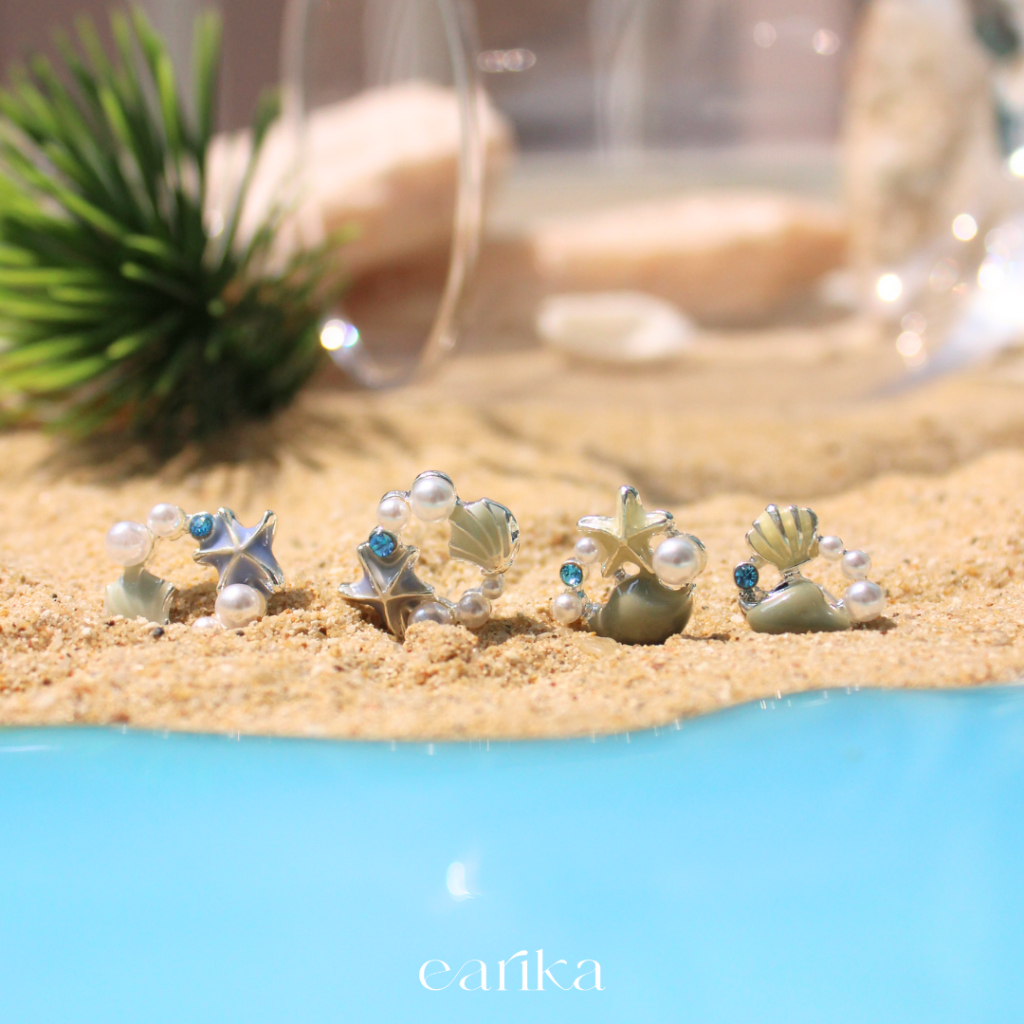 earika.earrings - Blue coral stud collection ต่างหูแป้นทับธีมทะเล ก้านเงินแท้ เหมาะสำหรับคนแพ้ง่าย