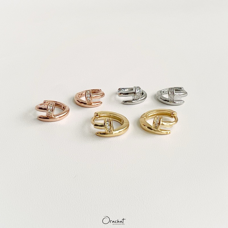 Tiny nail 14k hoop earrings. (ต่างหูห่วงตะปู งานชุบ 14k สแตนเลส ใส่ลุยได้ ไม่ลอกไม่ดำ(