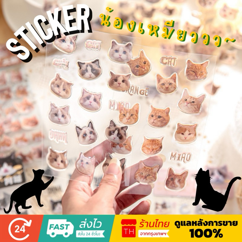 💥จัดส่งไว💥(140)สติกเกอร์ใสรูปหัวน้องแมวน่ารักมากกก