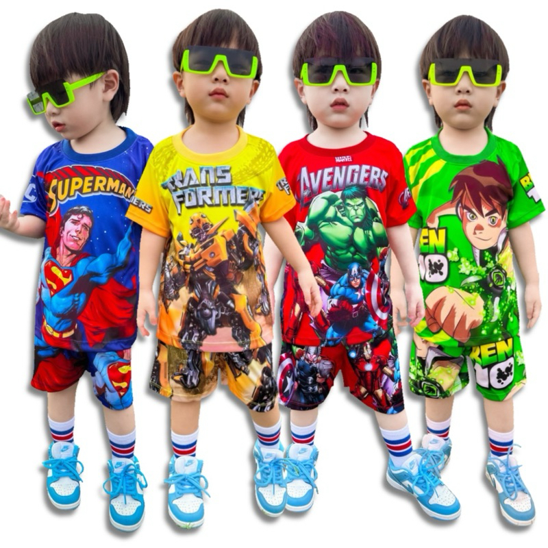 ชุดเด็กแขนสั้น ขาสั้น KK เนื้อผ้าไมโครไฟเบอร์พิมพ์ลายเด็กชาย