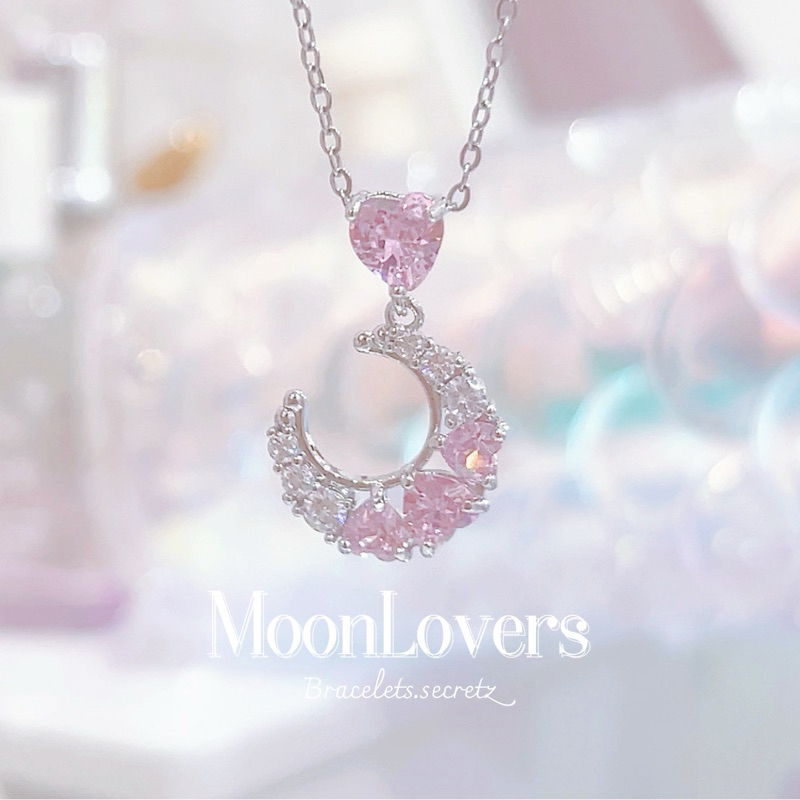 💗ลด 80.-💗โค้ดหน้าร้าน  💒พร้อมส่ง 💗 MoonLovers สร้อยคอชุบเงินแท้92.5%  (85) สร้อยคอพระจันทร์มีคริสตัล