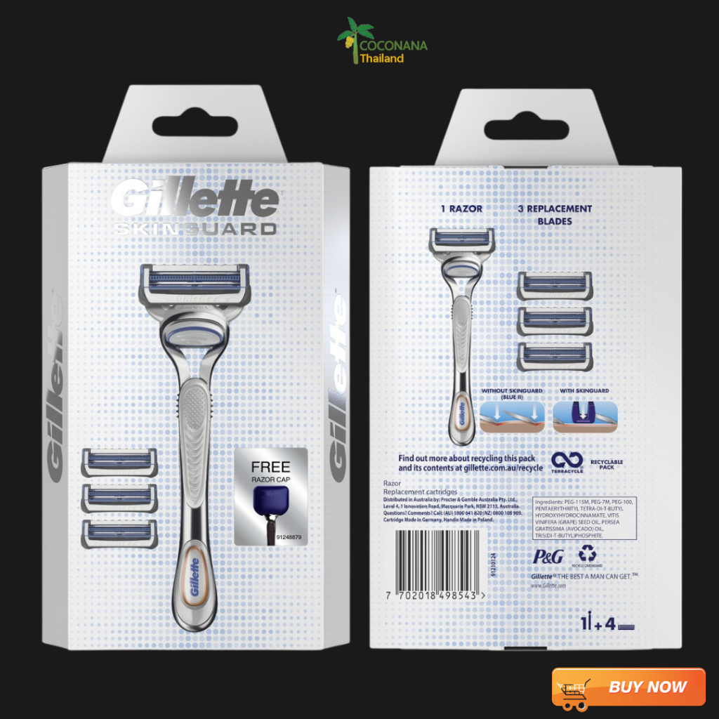 ขายดี!! #Gillette Skinguard #ยิลเลตต์ สกินการ์ด #ด้าม + ใบมีด 4 ชิ้น แถมฟรีฝาจัดเก็บ #ฉลากไทย #ของแท้ 100%