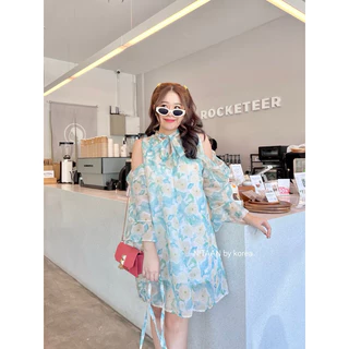 NITAAN (มี46/52)Rose’ DRESS สวยหวานปานเจ้าหญิง ชุดผ้าเยอะ ผ้าออแกนซ่าวิ้งๆลายดอกสีหวาน ชุดมีซับ เปิดไหล่เบาๆมีเชือกค่า