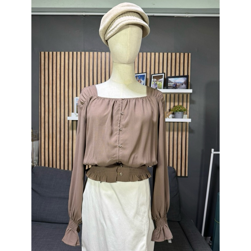 เสื้อแขนยาว เอวจั๊ม แบรนด์ As know as pinky ญี่ปุ่น