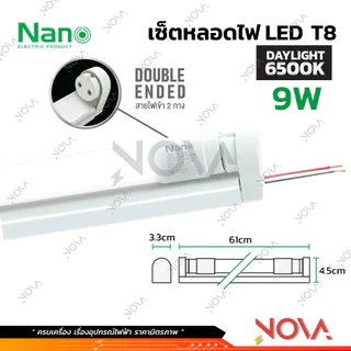 ชุดรางพร้อมหลอดไฟ ขาสปริง ขาบิดล็อค T8 LED 9W มาตรฐาน มอก. รับประกัน 30,000 ชม (ชุดรางพร้อมหลอด / เฉพาะหลอด) ยี่ห้อ NANO