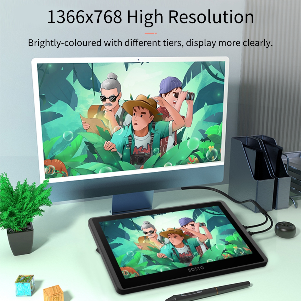 BOSTO 12HD-A H-IPS LCD Graphics Drawing Tablet Monitor 11.6 Inch Size 1366x768 Display 8192 Pressure Level Passive Techn