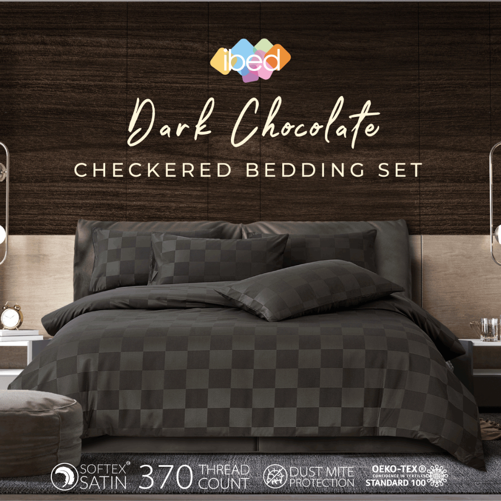 ibed ชุดผ้าปูที่นอนครบเซ็ท Softex Satin (ลายตาราง)Dark Chocolate 3.5 ฟุต,5 ฟุต,6 ฟุต - CHECKERD COLLECTION