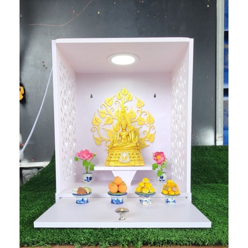 หิ้งพระ H63 #หิ้งพระติดผนัง พระพิฆเนศ ท้าวเวสสุวรรณ #หิ้งไอ้ไข่ หิ้งบูชาเทพ หิ้งพระสีขาว หิ้งคอนโด ด้านข้างฉลุลาย สวยหรู