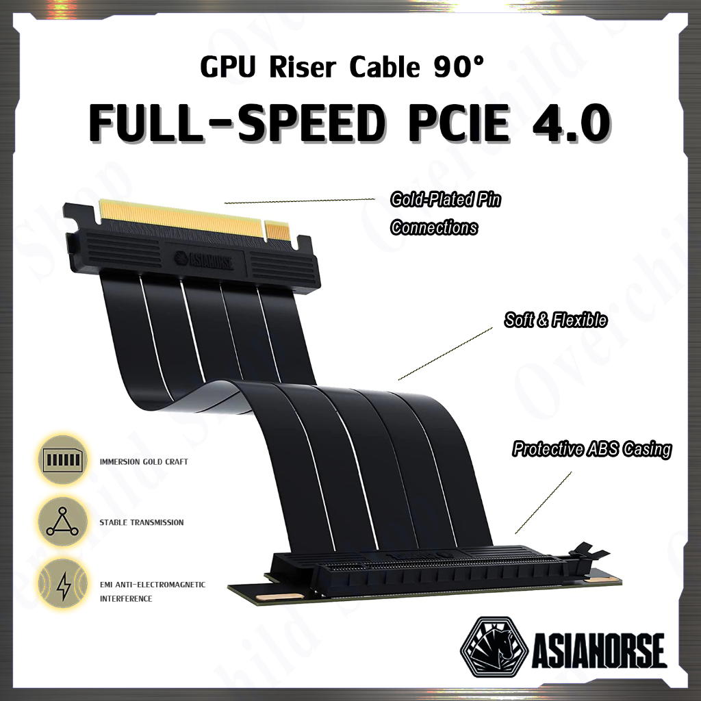 สายแท้ AsiaHorse GPU Riser Cable PCIE 4.0X16 - 250mm Black / สายต่อการ์ดจอกับเมนบอร์ด 90องศา สีดำ (มือสอง ประกันใจ 7วัน)