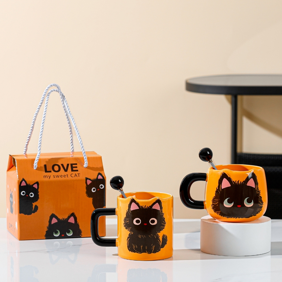 เซตแก้วกาแฟ ของขวัญลายแมวส้มสวยน่ารัก ราคาถูก ชาวออฟฟิศต้องมี ของชำร่วย