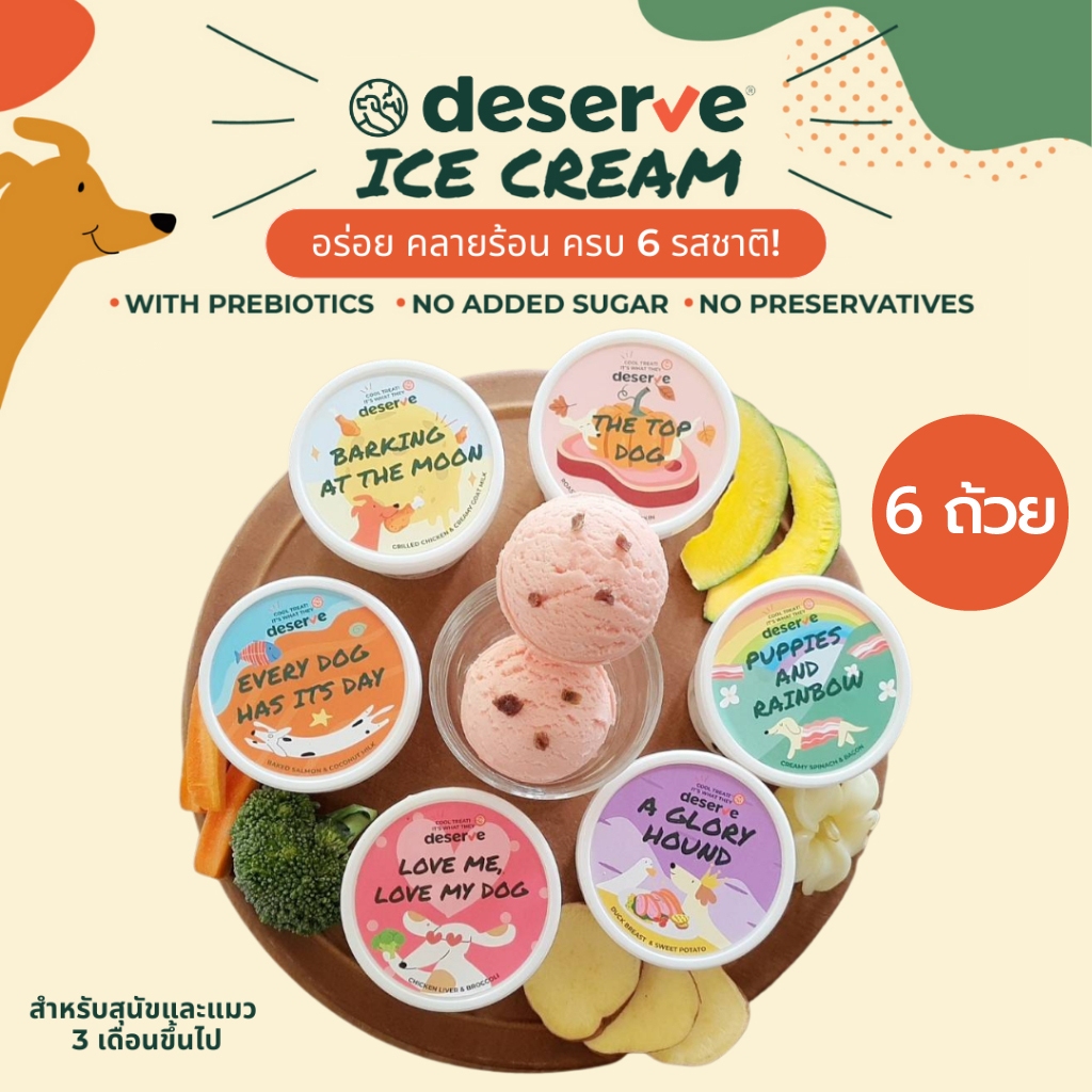 [คละรสได้] DESERVE ไอศครีมสำหรับสุนัขและแมว ไม่มีน้ำตาล มี Prebiotic ผสมเนื้อแท้
