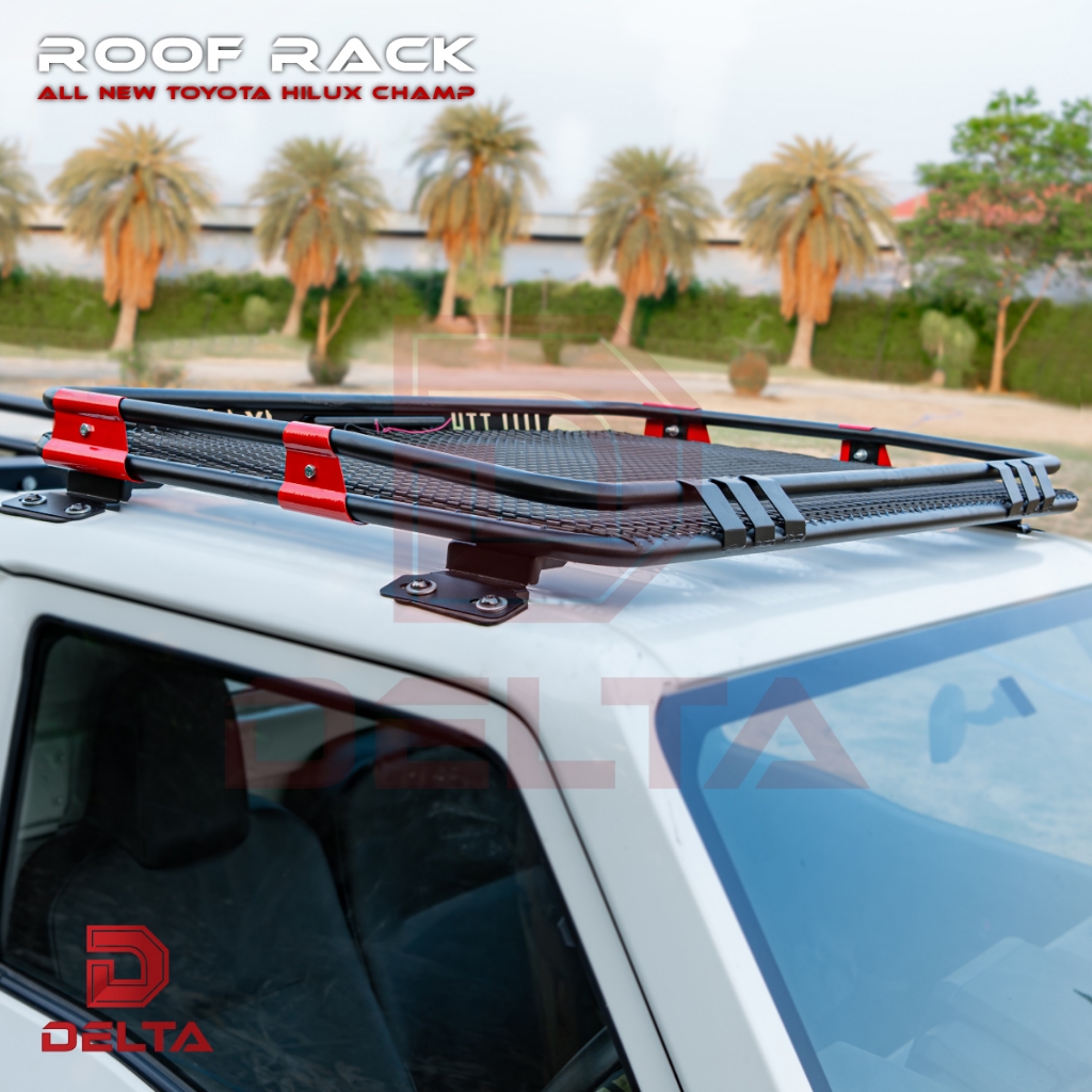 Roof rack ชุดแต่งแร็คบนหัวเก๋ง ถาดแร็คหลังคา แบบตะแกรง มีไฟเบรค  All NEW Toyota Hilux Champ