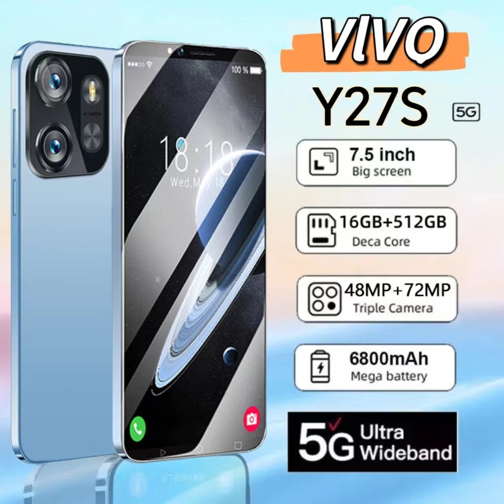 VIVQ Y27S 2024 7.5 สมาร์ทโฟนหน้าจอใหญ่ 16G+512GB 6000mAh Android 5G โทรศัพท์มือถือ COD รับประกัน 1 ปี
