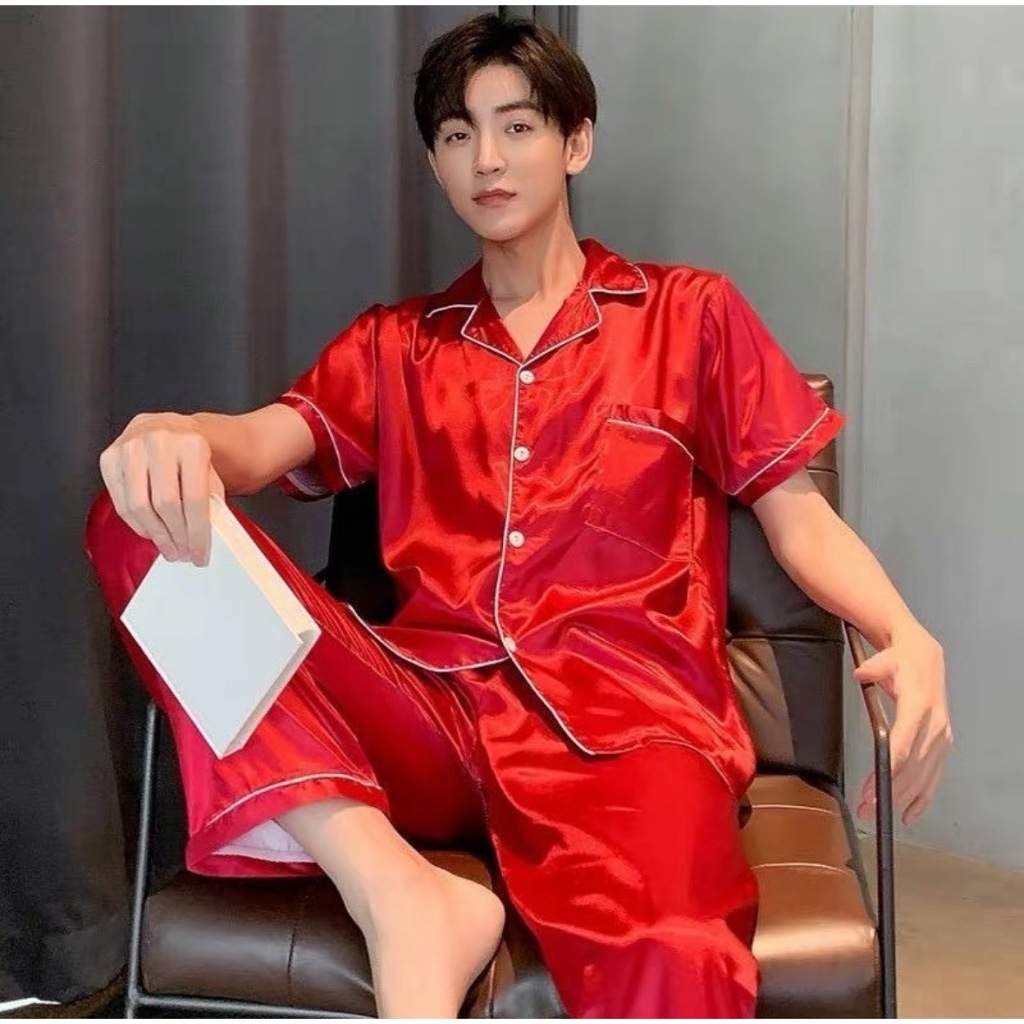 ชุดนอนแขนสั้นขายาว ชุดนอนชายหญิง ผ้าซาติน นุ่มลื่น ใส่สบาย ไม่ร้อน ไม่อึดอัด S8 รูปที่ 4