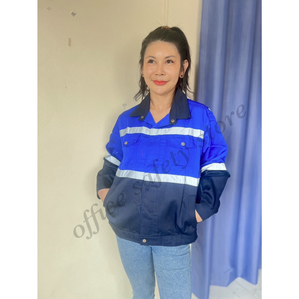 เสื้อยูนิฟร์อมสีกรมน้ำเงินกระดุมทองเหลือง (ไม่ขึ้นสนิม) ผ้าคอมทวิล สามารถกันสะเก็ตไฟได้ (ชาย/หญิง) S-6XL