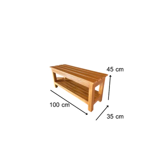 เก้าอี้ยาว 2 ชั้น 100*35 สูง45cm. ชั้นล่างวางรองเท้าหรือของได้ เก้าอี้สนามไม้สัก