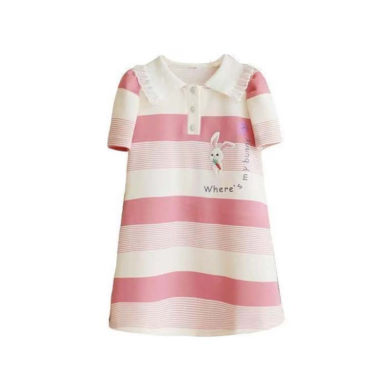 【พร้อมส่ง】สินค้ามาใหม่ มินิเดรสลคอปก ลายทาง มินิเดรสเด็ก